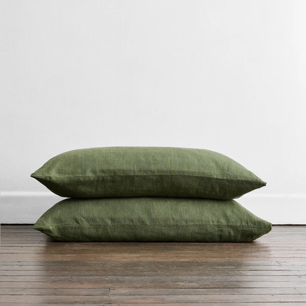Bed Threads Olive Stripe 100% Flax Linen King Pillowcases (Set of Two)